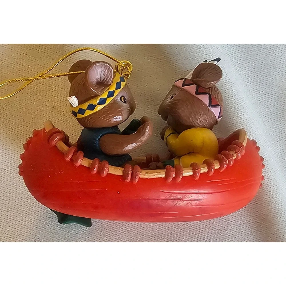 VTG Hallmark Ornament Red Our First Christmas Together 1995 Mice Canoe Vintage